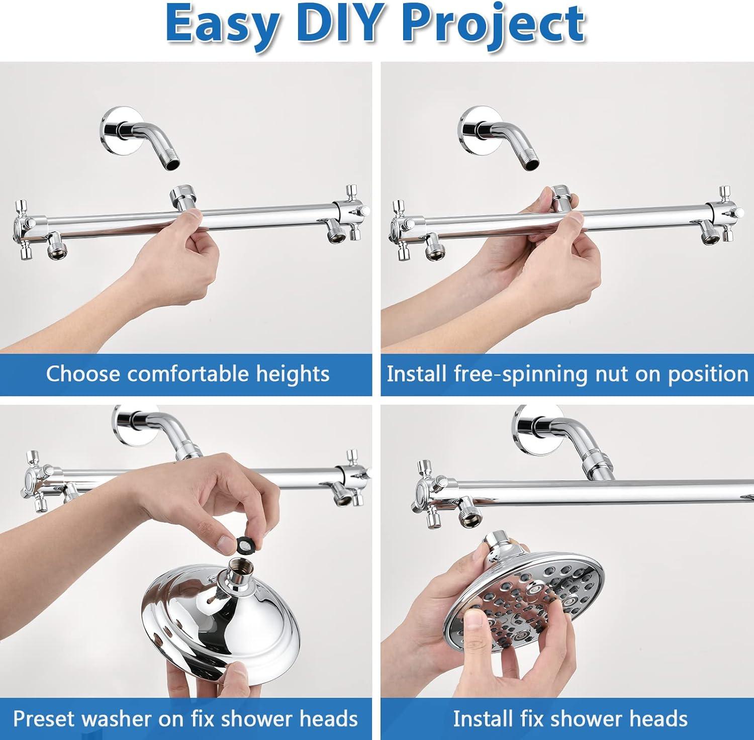 Proox Double Shower Head with Built-in Valve, High Pressure 6 Setting Dual Shower Head Design for Couple on Walk-in Bathroom or Single on Bathtub Bathroom - Chrome