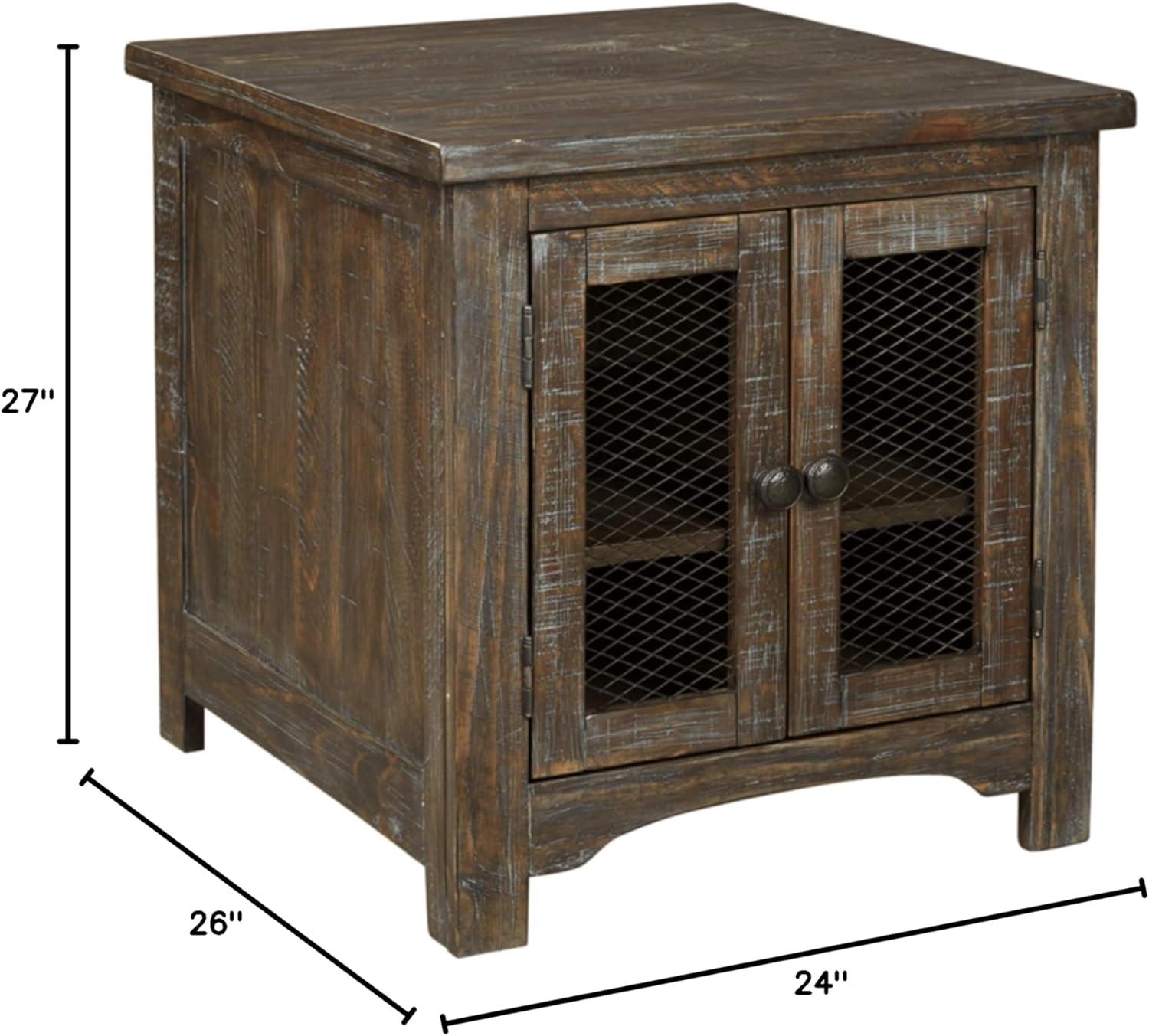 Danell Ridge Rectangular End Table Brown - Signature Design by Ashley: Farmhouse Mesh Cabinet Storage