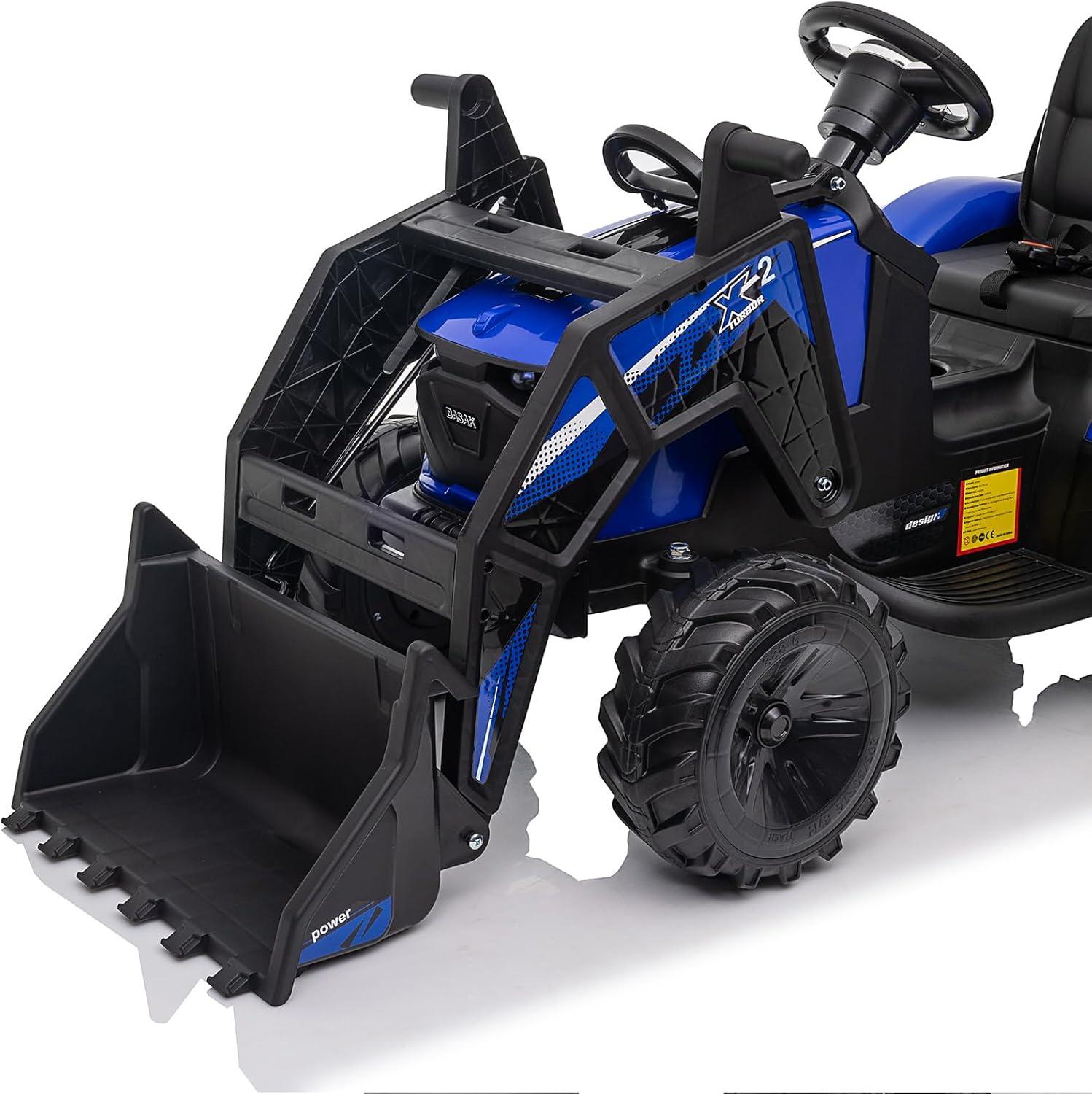 Juiluna 3 in 1 Ride on Tractor, Excavator & Bulldozer, 24V Electric Vehicle w/Trailer, Shovel Bucket, Digger, Remote Control, EVA Tire, LED Light, Music, USB & Blue tooth, Kids Ride on Car,