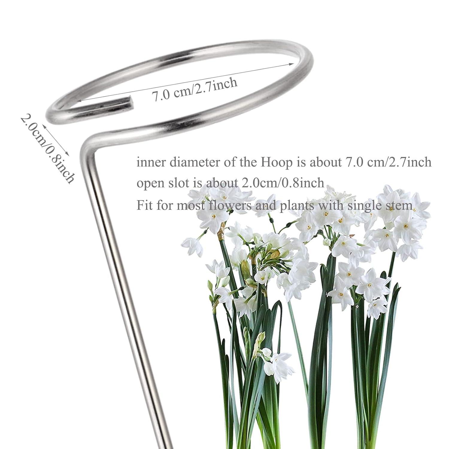 30 Inch Plant Stakes for Flowers - 5 Pack (DIY), Stainless Steel Garden Tall Single Stem Support Stake Plant Cage Support Rings for Flowers Amaryllis Tomatoes Peony Lily Rose Narcissus
