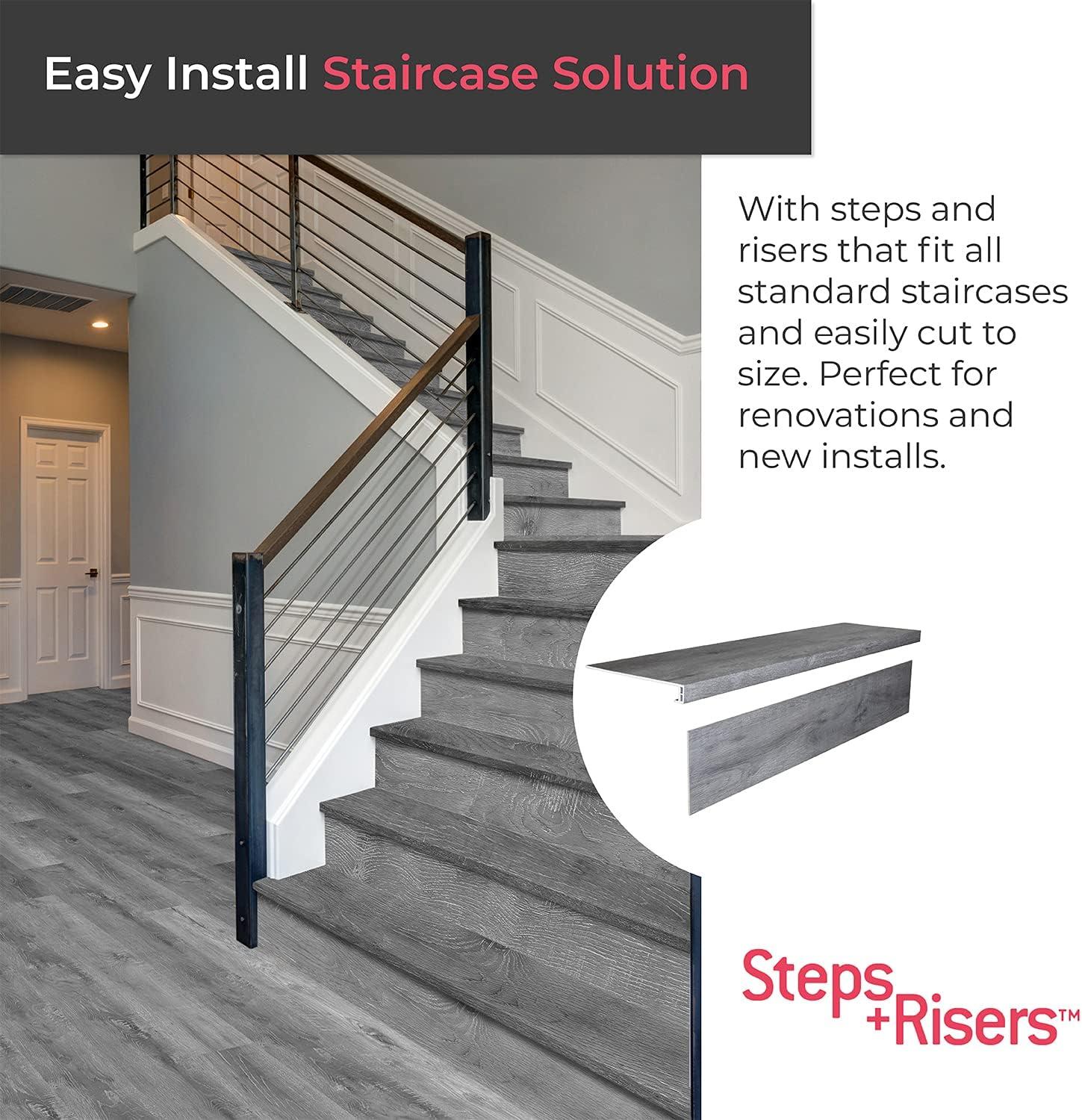 Gray Vinyl Wood-Look Stair Tread and Riser Combo