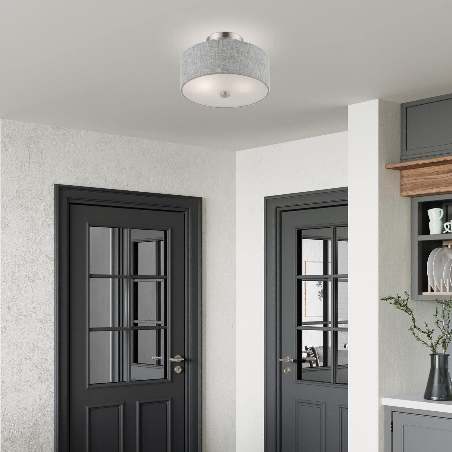 Livex Lighting Dakota 2 - Light Semi-Flush Mount in  Brushed Nickel/Shiny White