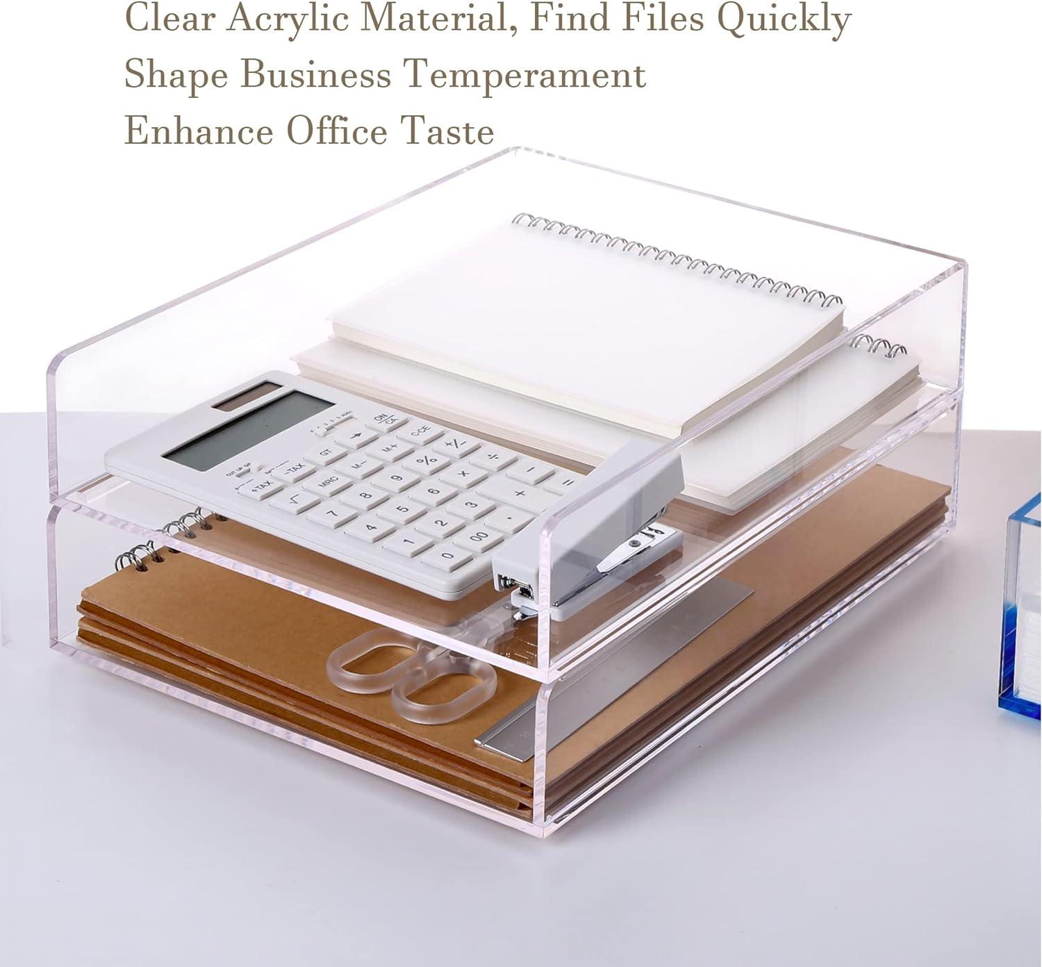 Clear Acrylic Stackable Desk Organizer Tray Set