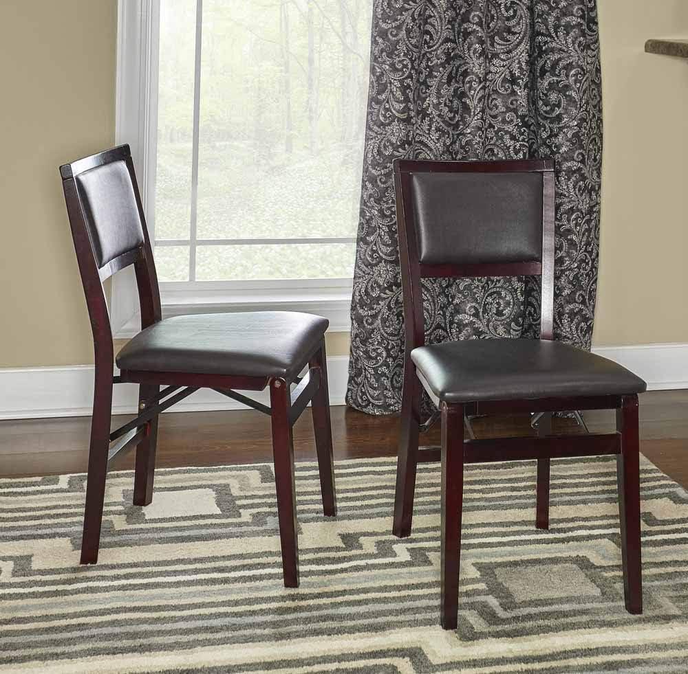 Elegant Merlot Leatherette Folding Chair with Espresso Wood Frame, Set of 2