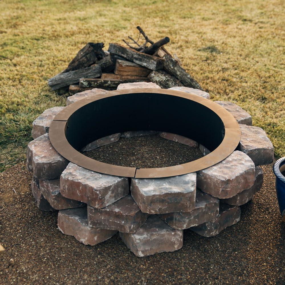 Ash & Ember 33" Outside Dia Steel Fire Pit Liner x 27" Inside - 4 Panel Liner 1.5mm thick Steel, DIY Above or In-Ground Outdoor Fire Pit, High temperature Finish, Portable Wood Burning Fire Ring