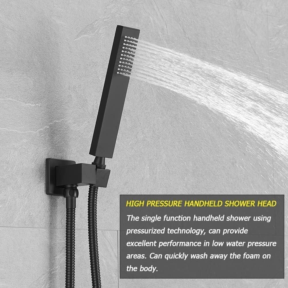 Shower Faucet Set 12" Matte Black Shower Head And Handle Set Rainfall Shower System with Square Rain Shower Head and High Pressure Handheld Spray