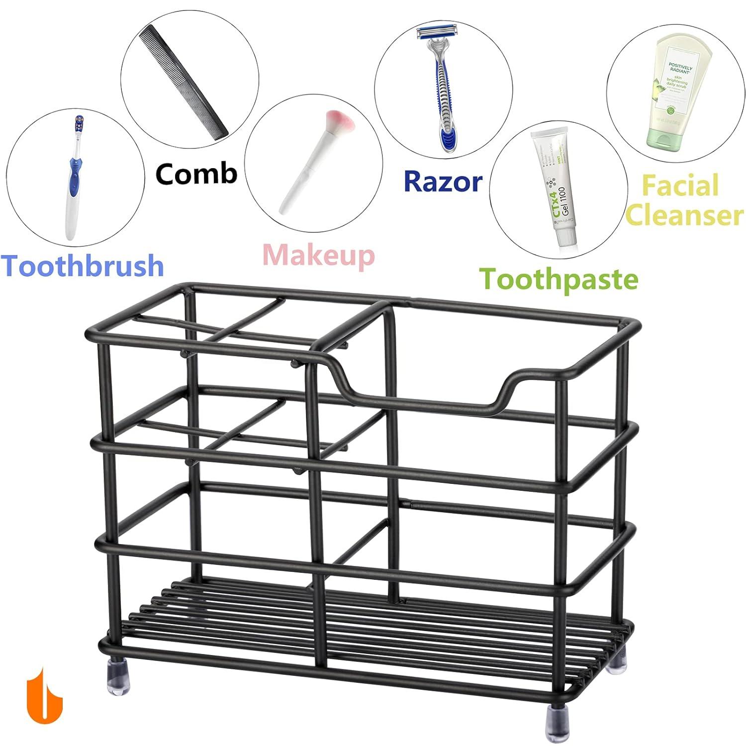 304 Stainless Steel Bathroom Toothbrush Holder Toothpaste Holder Stand Bathroom Accessories Organizer (Black, Small)