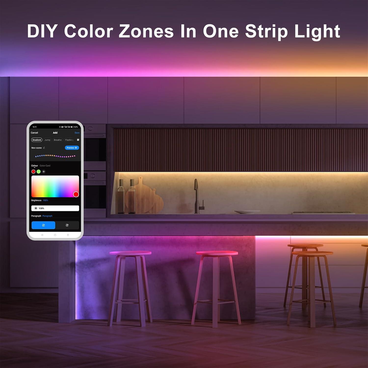 32.8ft RGBWW+IC WiFi Smart Flowing Led Strip Light, RGB Chasing Effect+Tunable White 3000K-6500K Led Lights Compatible with Alexa and Google, Color Changing, Music Sync for Bedroom