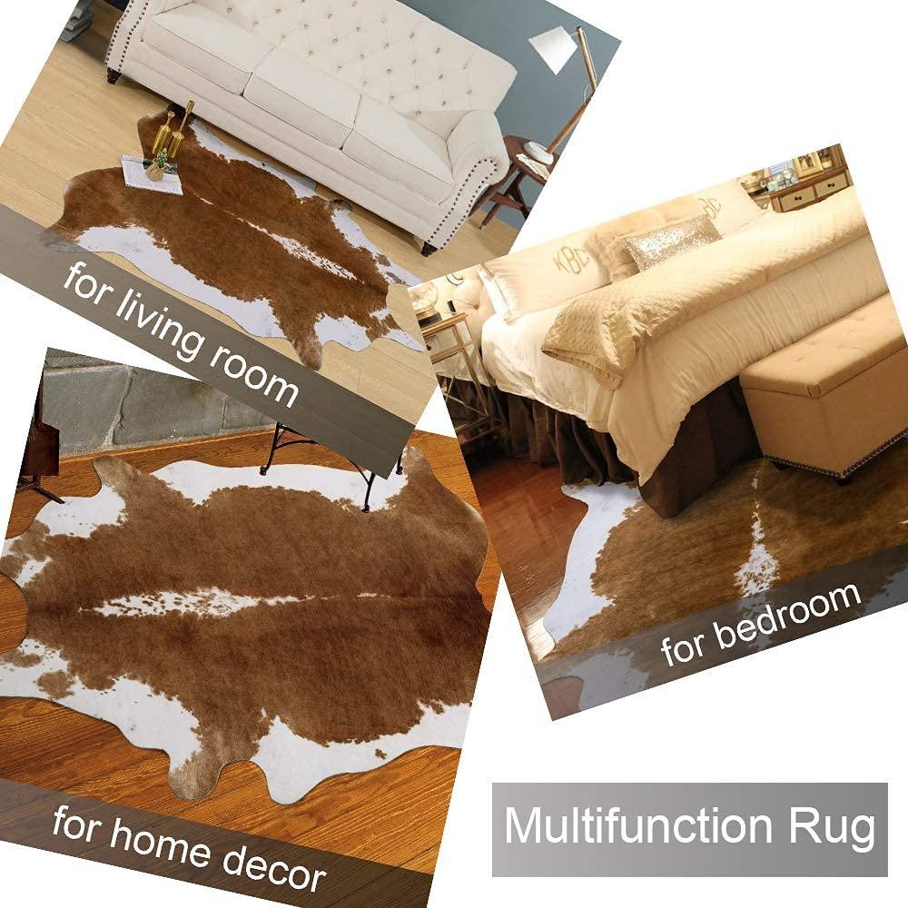 AROGAN Premium Faux Cowhide Rug 110 x70 cm/3.6 x 2.3 feet, Durable and Large Size Cow Print Rugs, Suitable for Bedroom Living Room Western Decor, Faux Fur Animal Cow Hide Carpet, Brown
