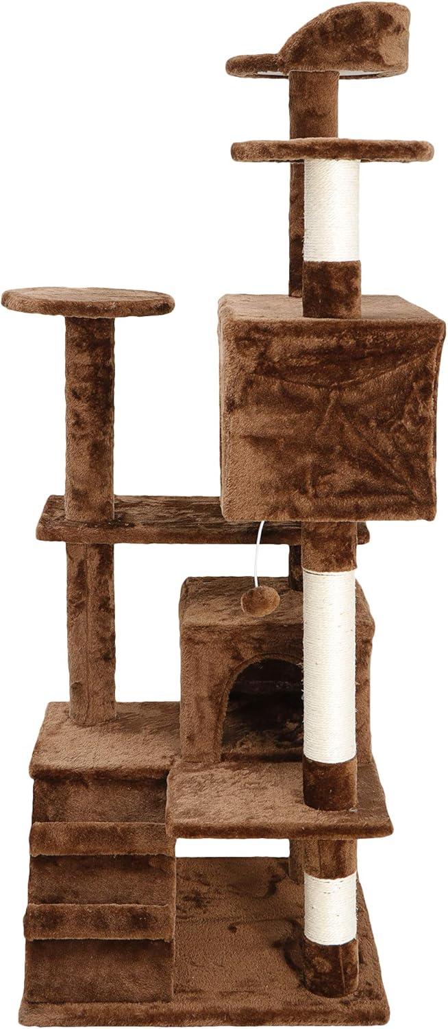 NintyFive 53 inches Heavy Duty Multi-Level Cat Tree Tower with Condo Furniture & Scratching Posts for Kittens Play Rest (Brown)