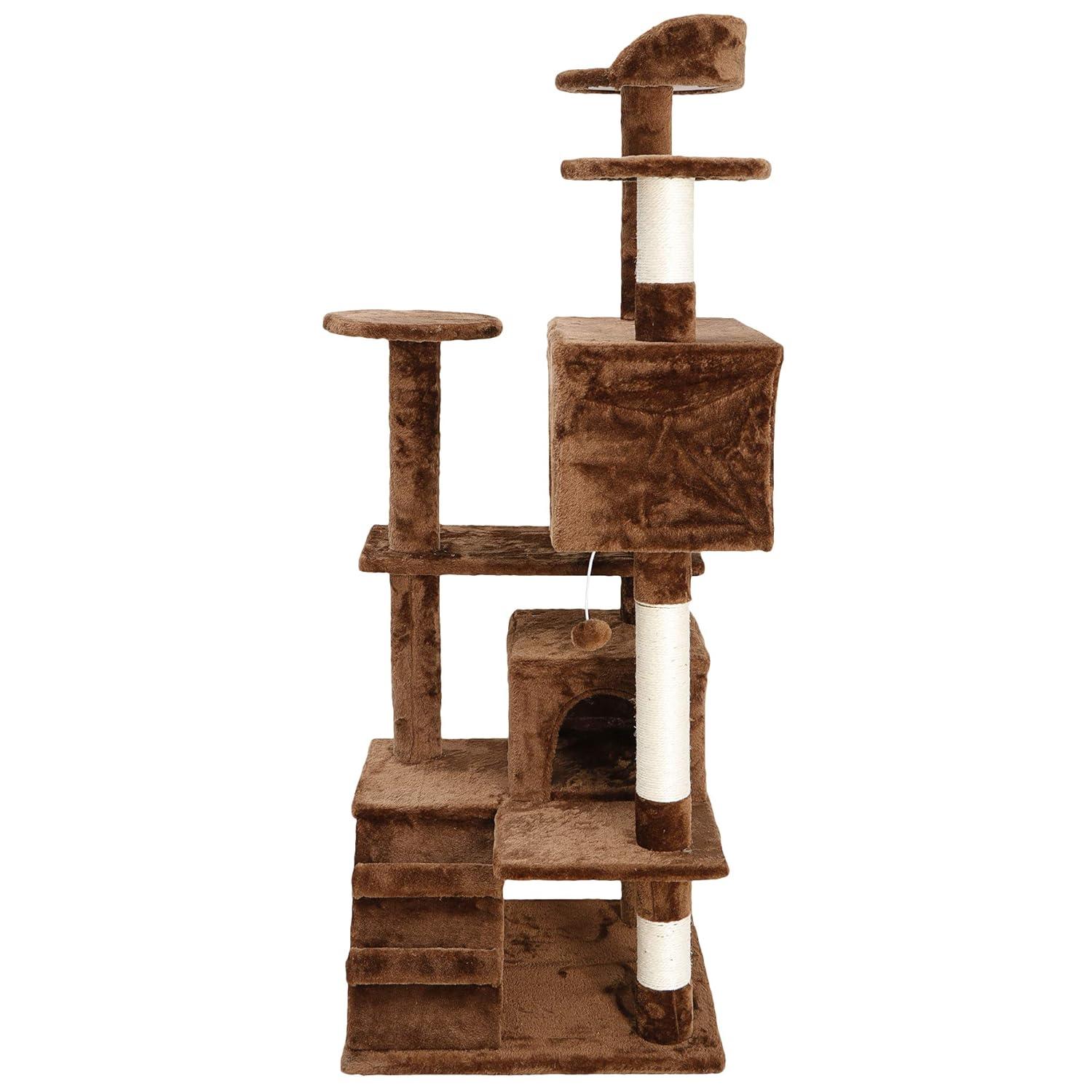 NintyFive 53 inches Heavy Duty Multi-Level Cat Tree Tower with Condo Furniture & Scratching Posts for Kittens Play Rest (Brown)