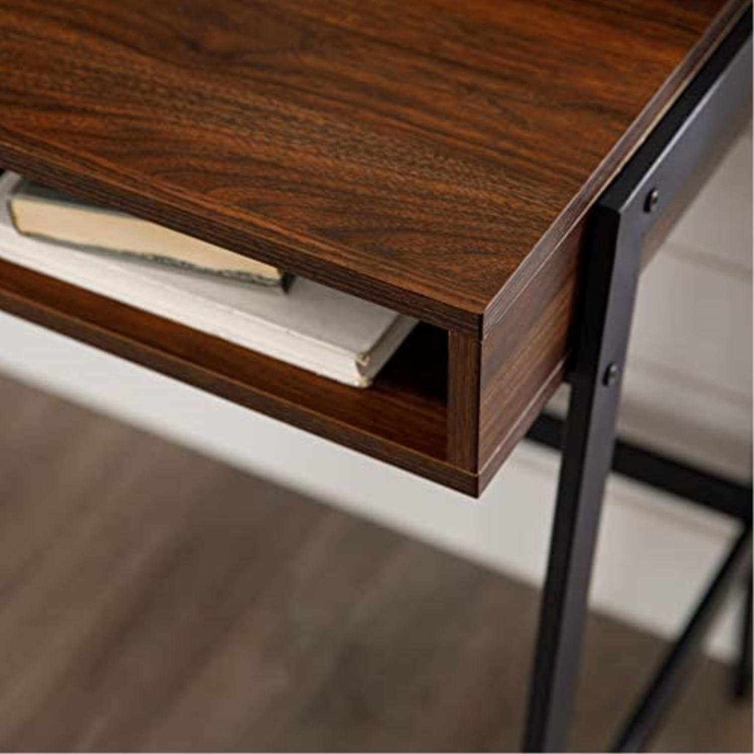 xrboomlife Industrial Mesh Wood Laptop Computer Writing Desk Home Office Workstation Small  42 Inch  Slate Grey