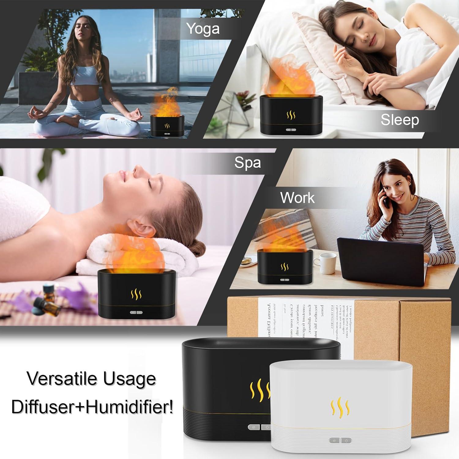 180ml Flame Air Humidifier Essential Oil Diffuser, TSV 3D USB 7 Color Light Aroma Diffuser for Home, Office, Spa, Gym