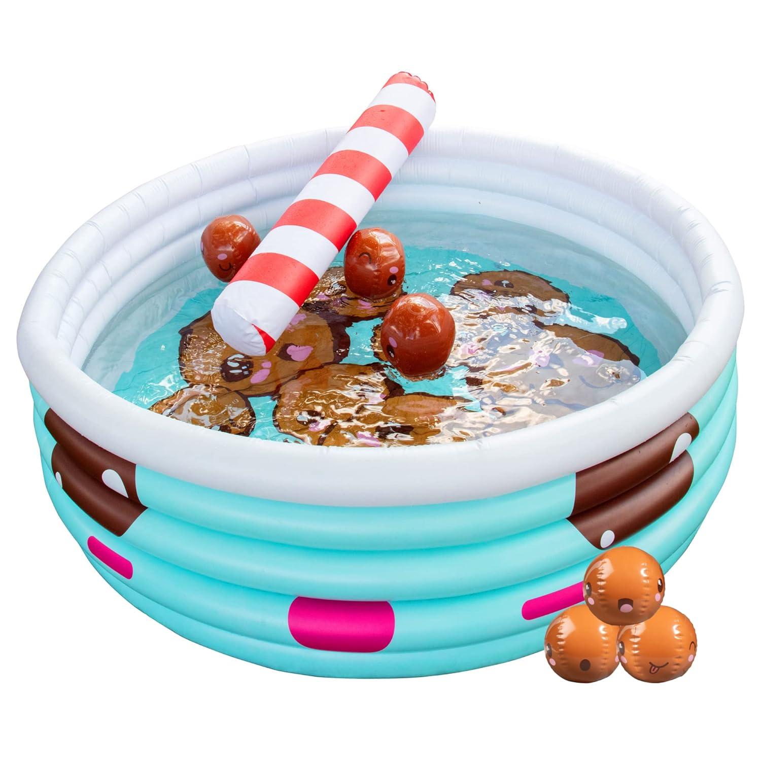 Inflatable 67 x 26 Large Kiddie Pool- Kawaii Inspired Kid's Pool w Mini Boba Beach Balls & Pool Noodle Straw - Family Sized For Summer Fun!