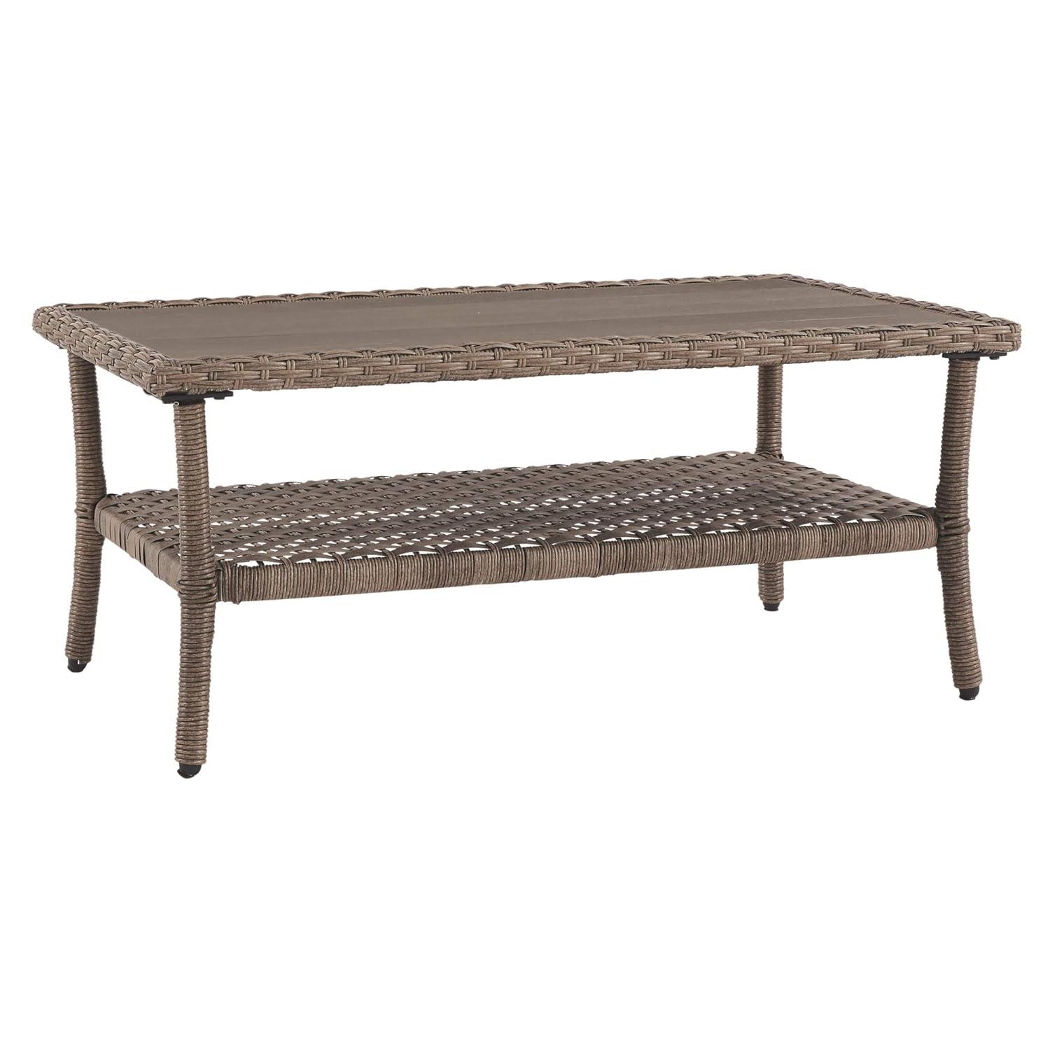 Outdoor Wicker Aluminum Base Light Brown Medium Coffee Table Garden Patio Furniture