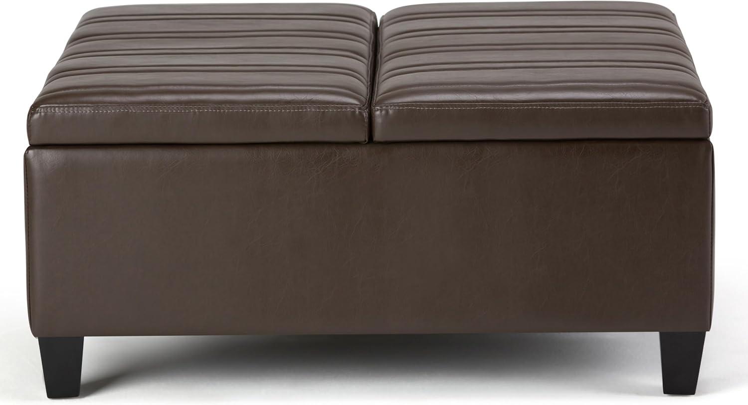 Simpli Home Ellis Storage Coffee Table Ottoman in Chocolate Brown