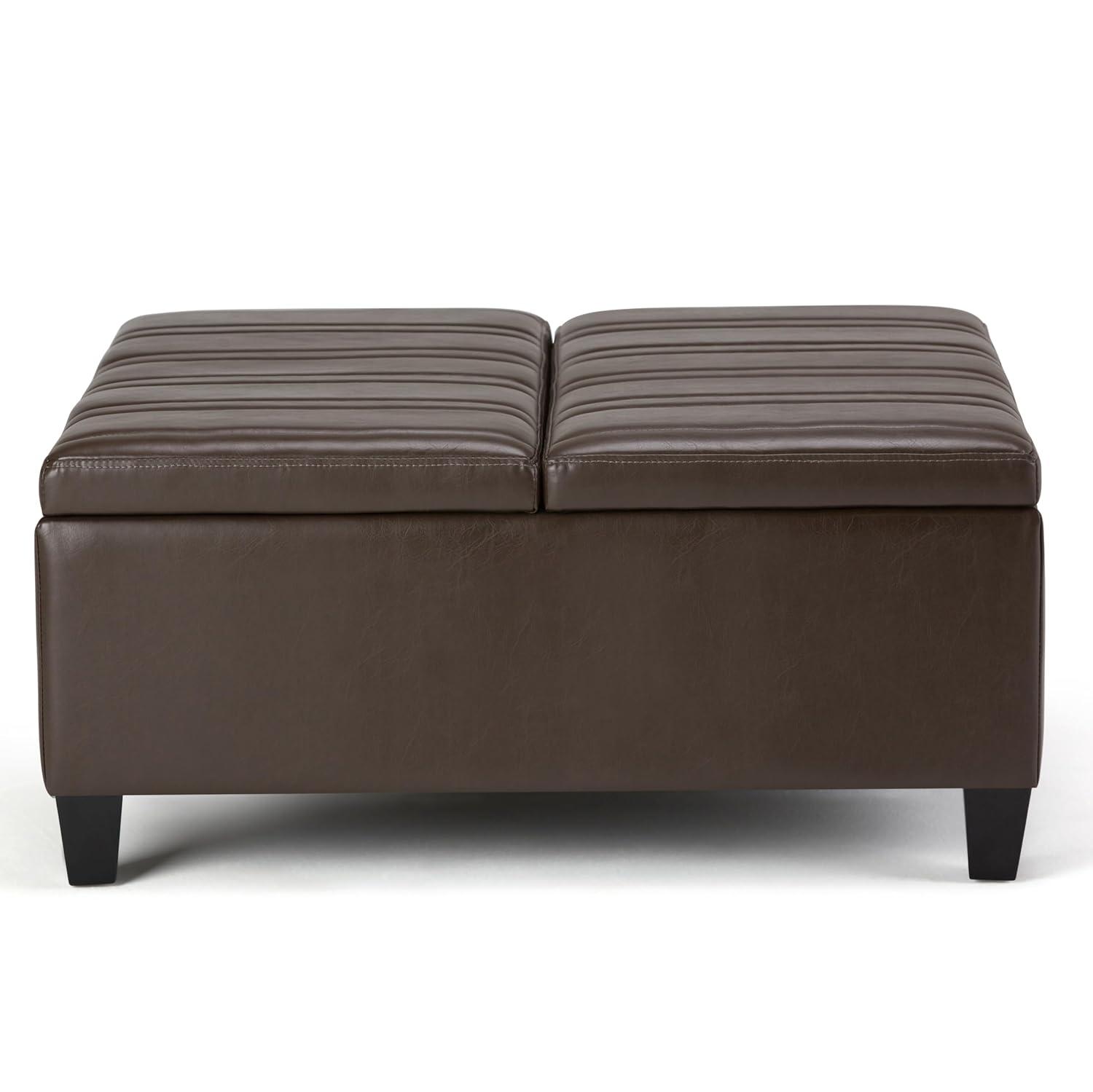 Simpli Home Ellis Storage Coffee Table Ottoman in Chocolate Brown