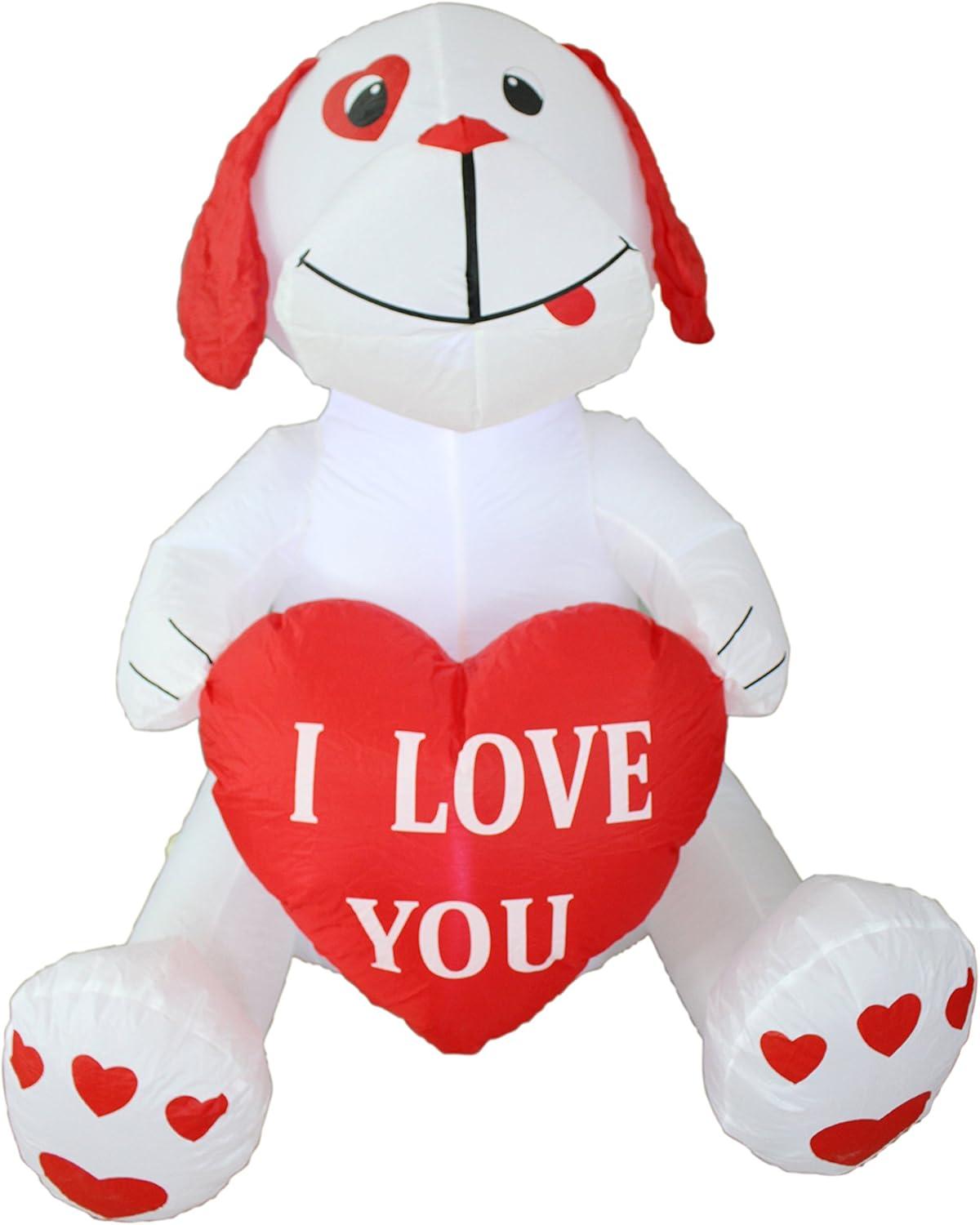 The Holiday Aisle® 4 Foot Tall Lighted Happy Valentine's Inflatable Cute White Puppy Doggy with I Love You Heart Indoor / Outdoor Blow Up Yard Decoration