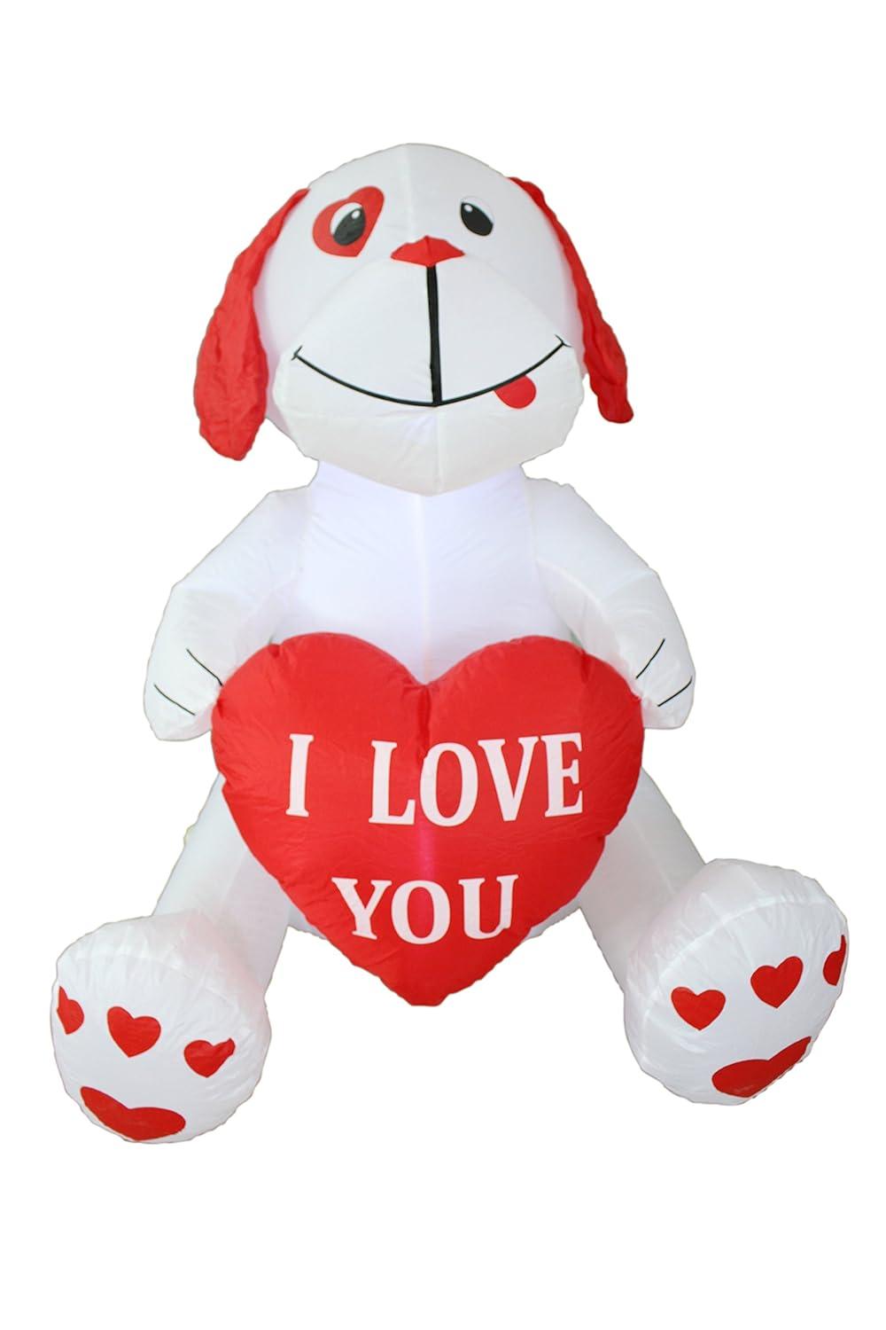 The Holiday Aisle® 4 Foot Tall Lighted Happy Valentine's Inflatable Cute White Puppy Doggy with I Love You Heart Indoor / Outdoor Blow Up Yard Decoration