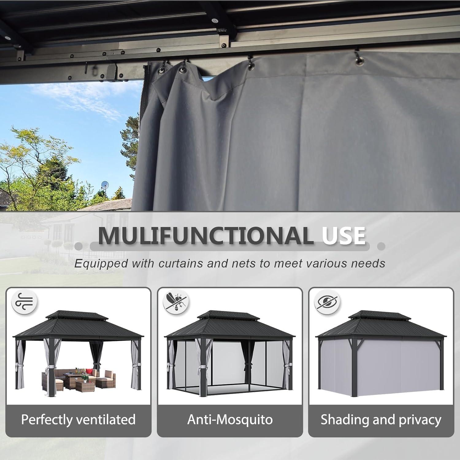 Edrosie Inc Aluminum Patio Gazebo  with Curtain and Netting