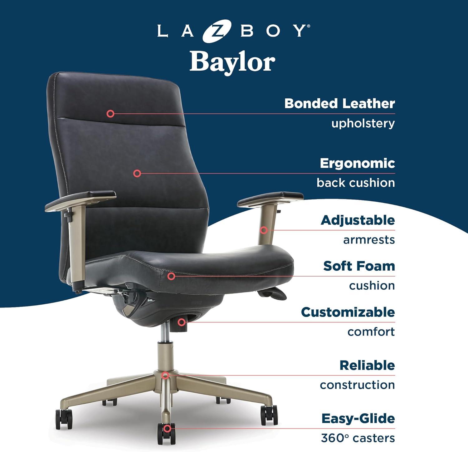 La-Z-Boy Baylor Bonded Leather Adjustable Ergonomic Executive Office Chair with Lumbar Support