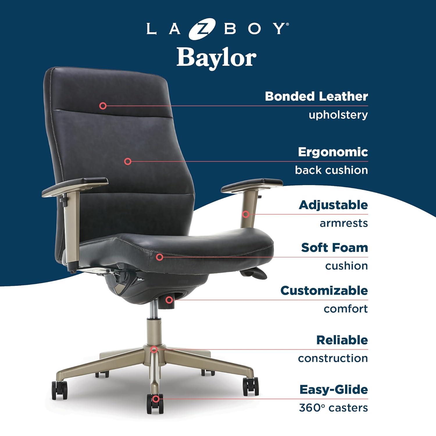 LZB Modern Baylor Executive Office Chair Black - La-Z-Boy: Ergonomic, Adjustable Arms, Cushioned