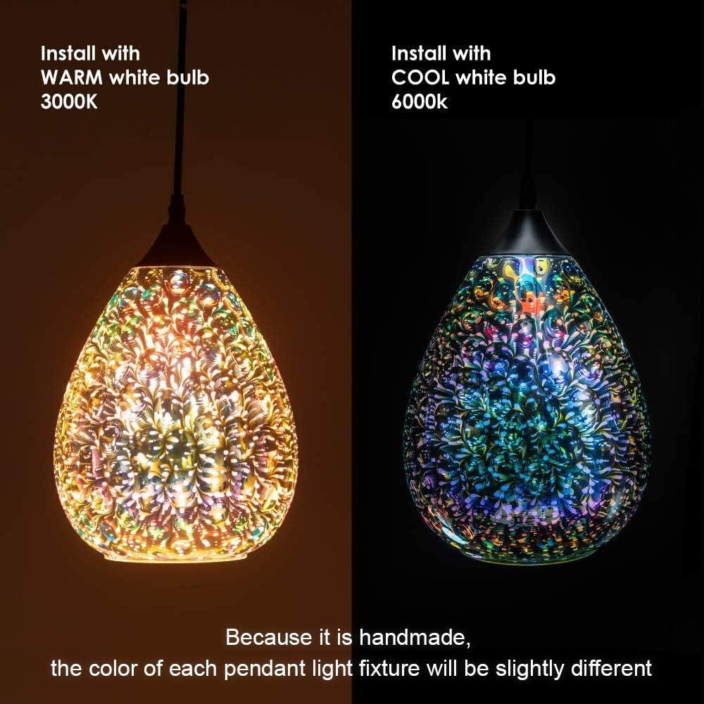 Pendant Lights for Kitchen Island, Glass Modern Hanging Ceiling Light Fixtures Dining Table Bathroom Bedroom Sink Bar, Pendant Kitchen Lighting with Colored Shade 7.8 inch Diam