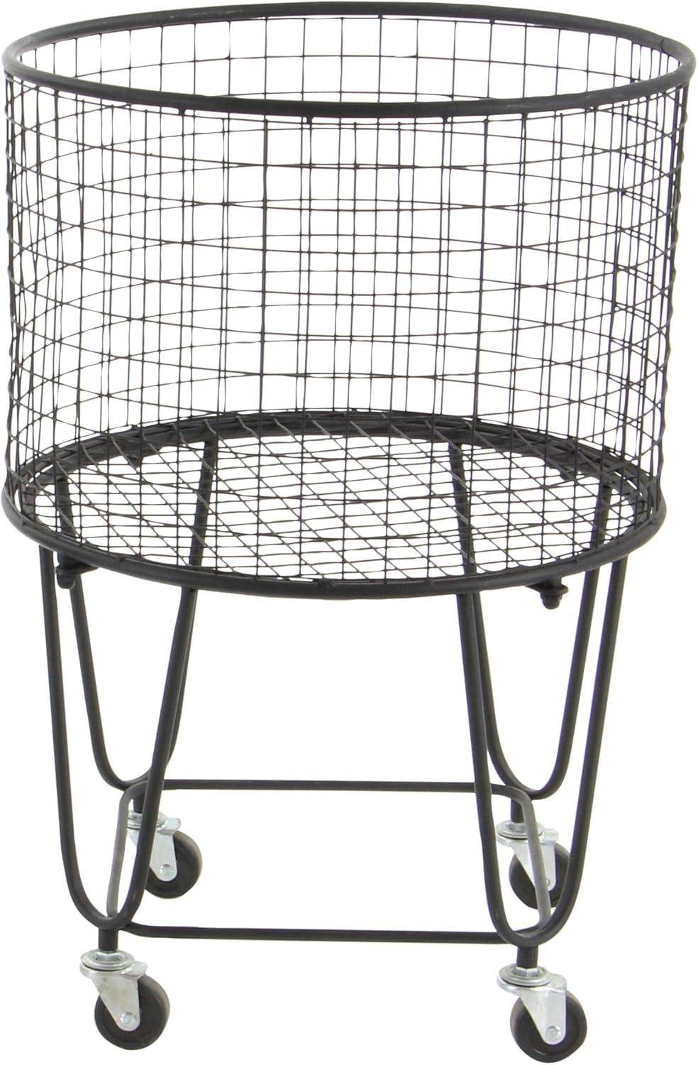 Black Metal Rolling Mesh Storage Basket with Wheels