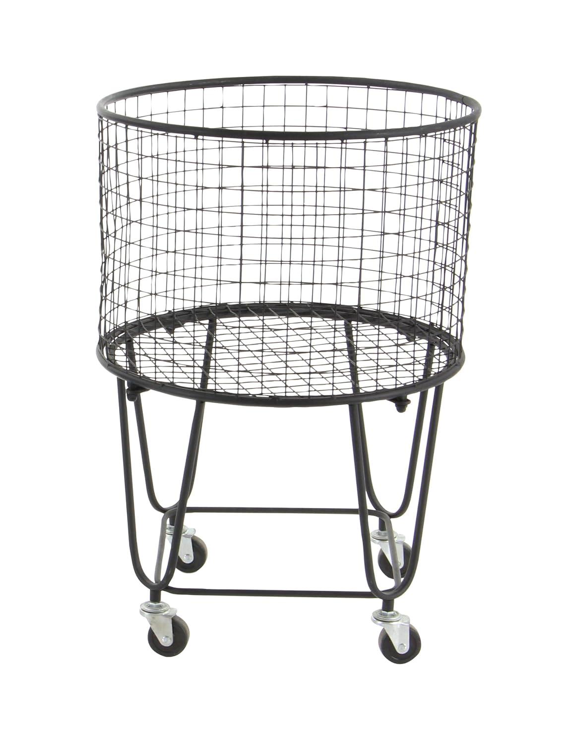 Metal Deep Set Metal Mesh Laundry Basket Storage Cart with Wheels and Handles
