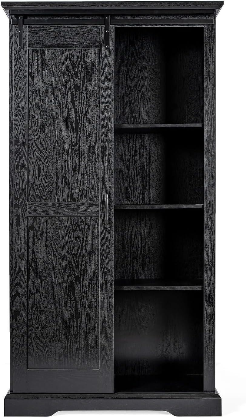 Flash Furniture Harrison Rustic Farmhouse Storage Cabinet Bookcase with Sliding Barn Door and Adjustable Shelves