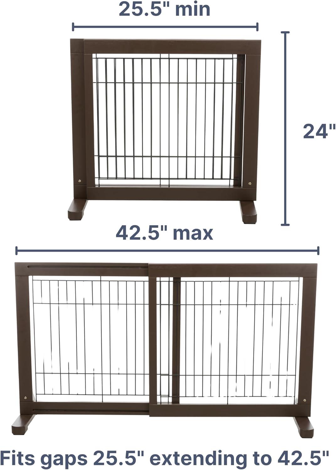 TRIXIE Adjustable Wooden Freestanding Pet Gate, 24" Tall Step Over, Expands to 42.5", Pet Barrier