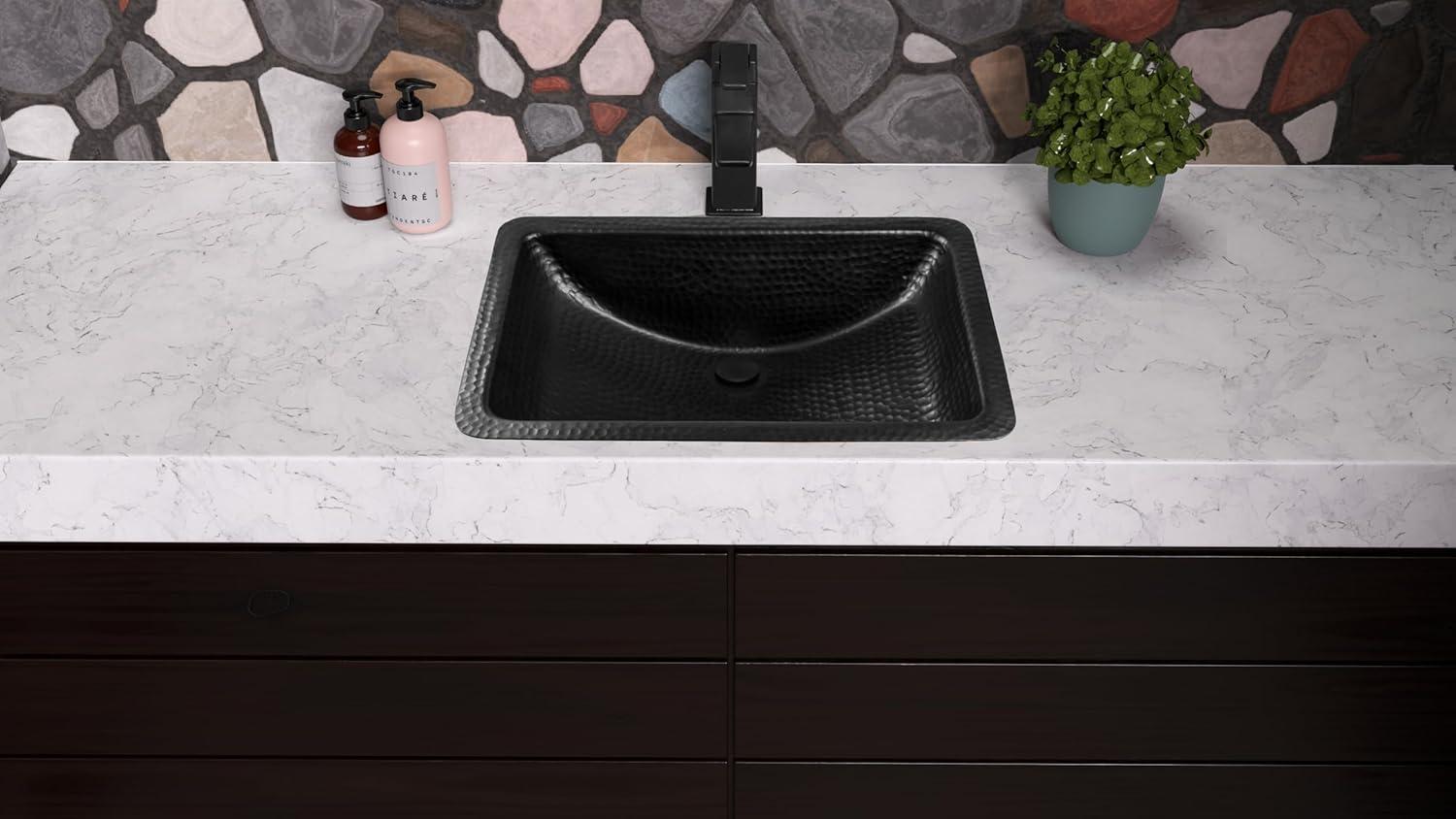 Aluminum Hand Hammered Venetian Dual Mount Bathroom Vanity Sink 21", Black