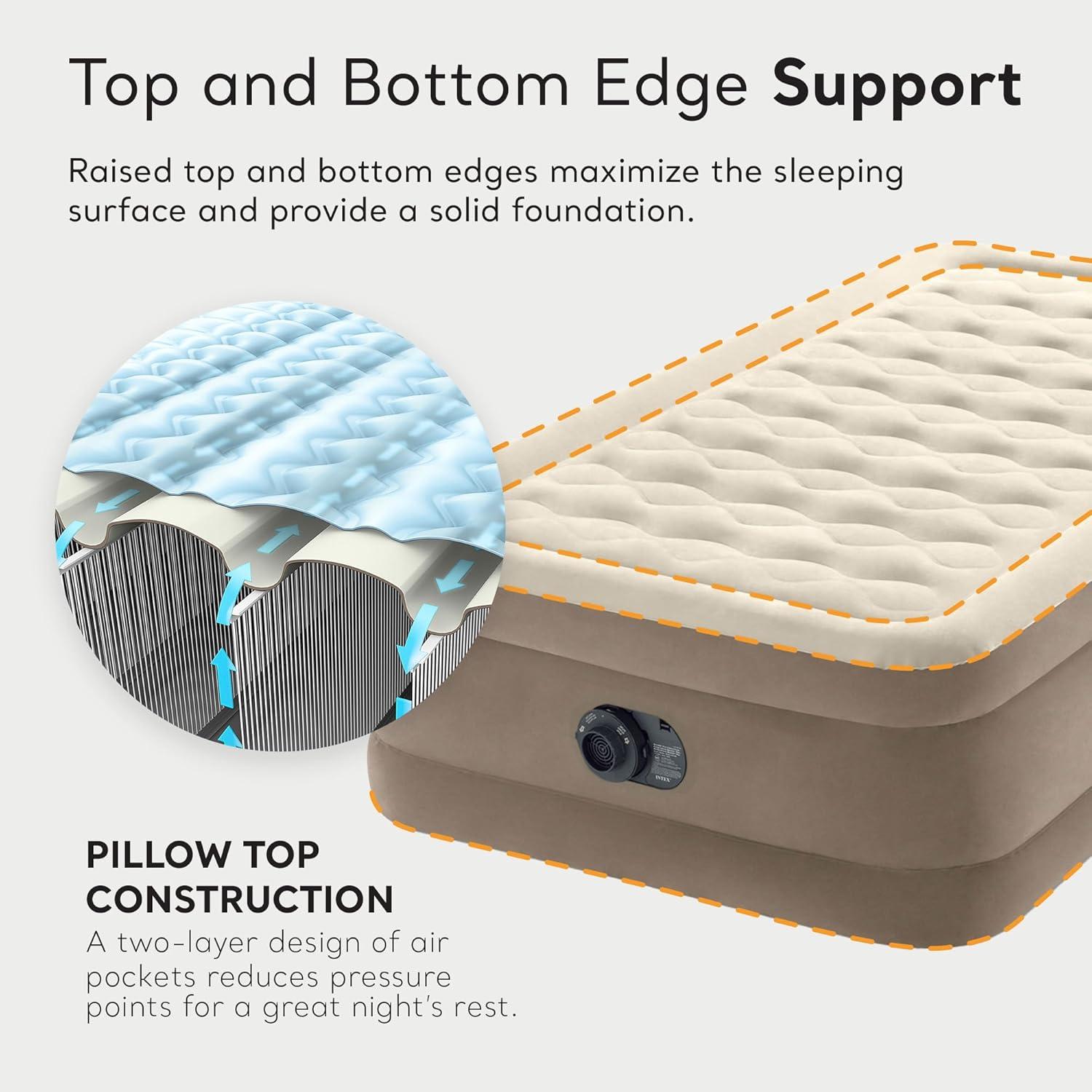 Intex Ultra Plush Fiber Tech Airbed Mattress with Built in Pump