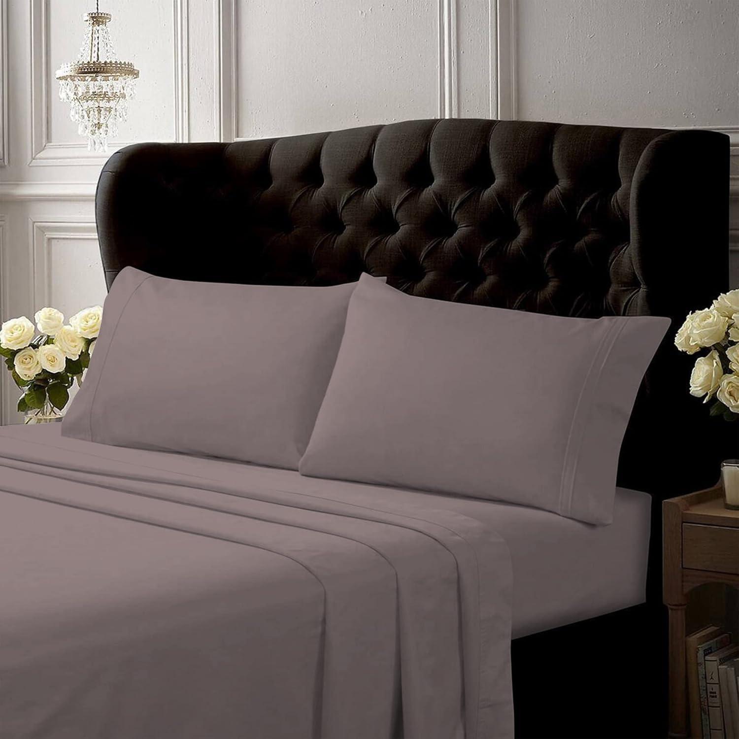 Tribeca Living Grey Cotton Percale Queen Sheet Set