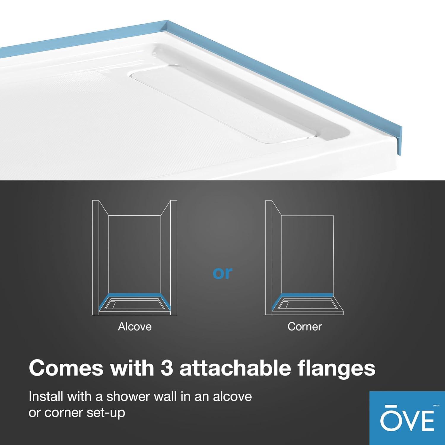 Ove Decors OVE Decors 48" x 36" Rectangle Shower Base Pan, White Acrylic, Hidden Side Drain, Reversible Design 15SSB-483648-WHTWM