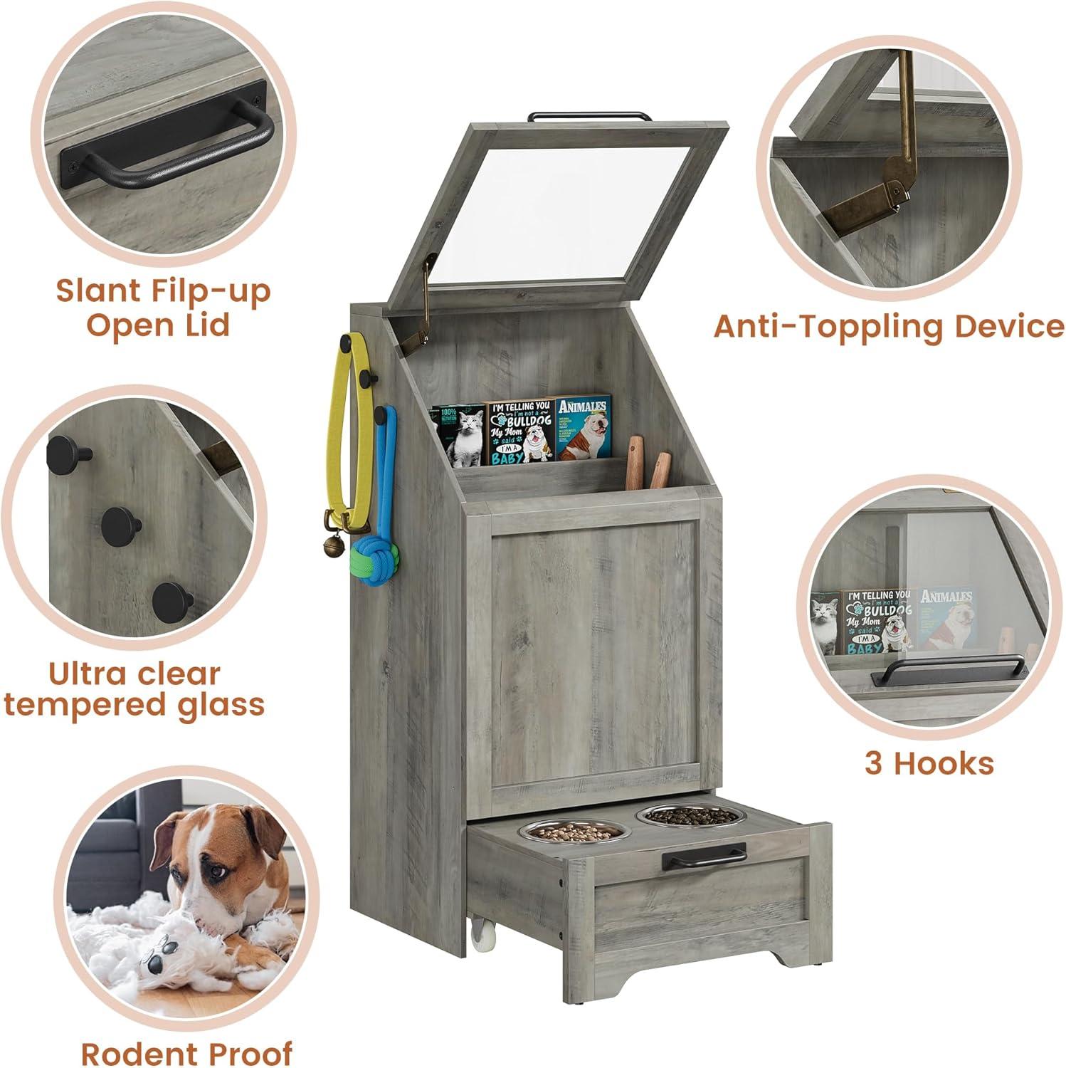 gaomon Dog Feeding Station with Storage Cabinet, 2 Elevated Dog Bowls, Filp Top Dog Food Storage Cabinet Container