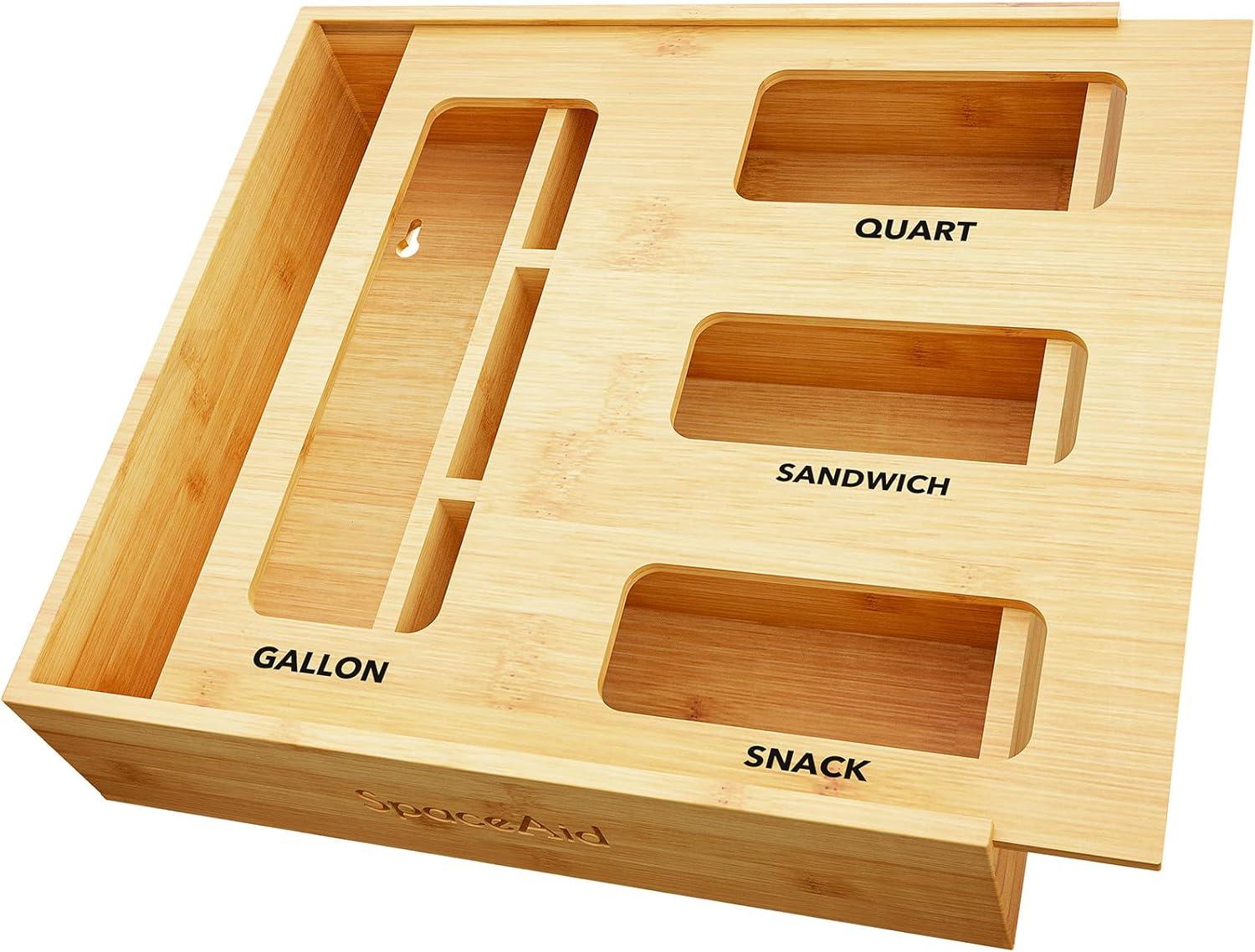 Bamboo 4-Slot Food Storage Bag Organizer for Kitchen Drawer