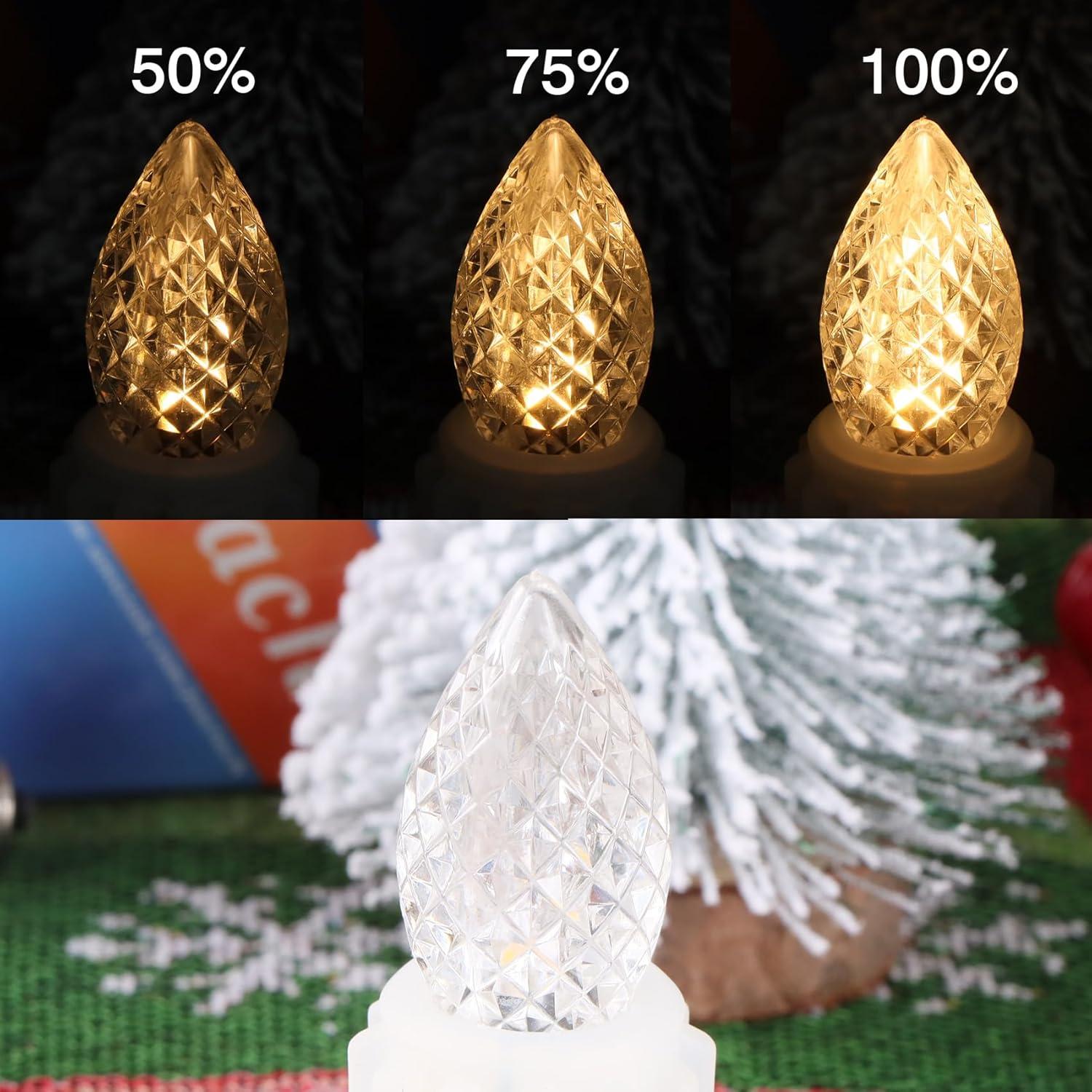 Novelty Lights 25 Pack C7 LED Twinkle Outdoor Christmas Replacement Bulbs, Warm White, C7/E12 Base White