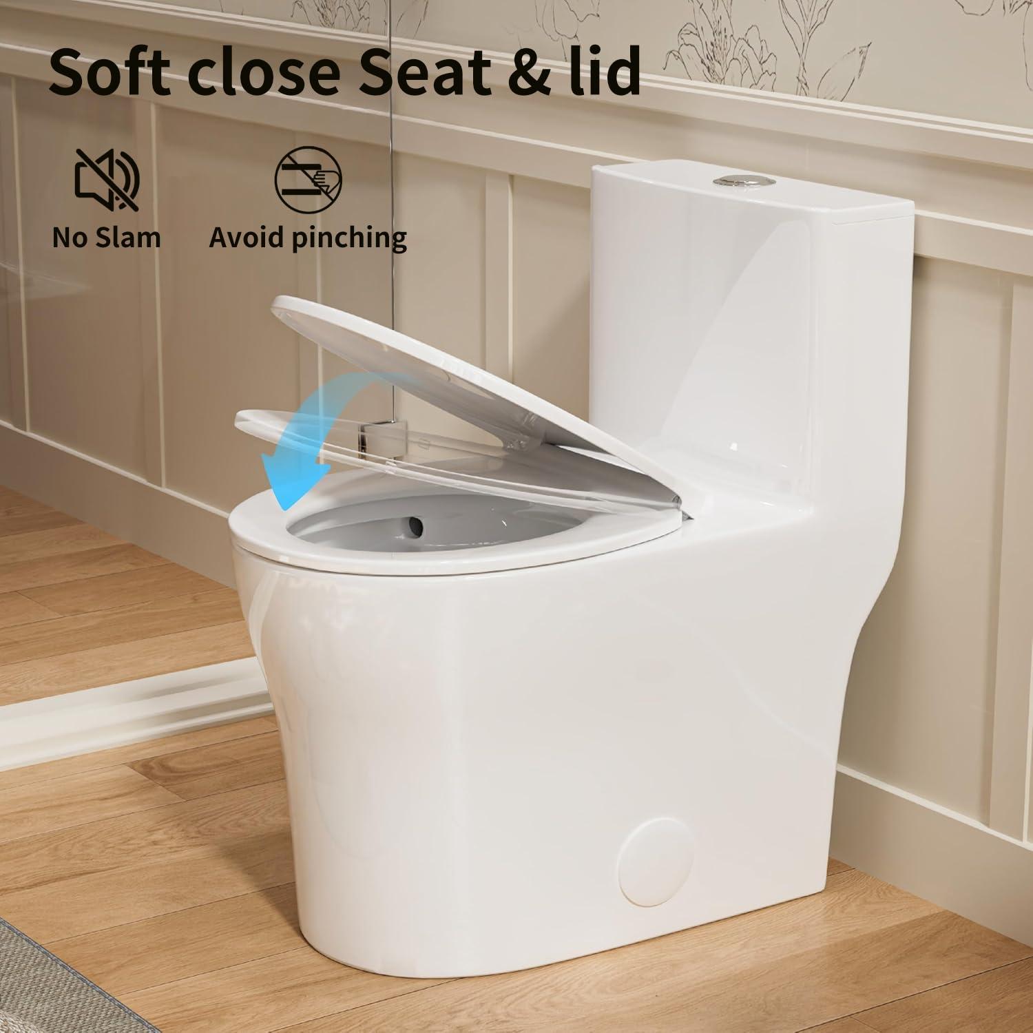 17" Comfort Height StandardToilet, Dual-Flush Modern Elongated One-Piece Toilet with Glazed Surface (Seat lncluded)
