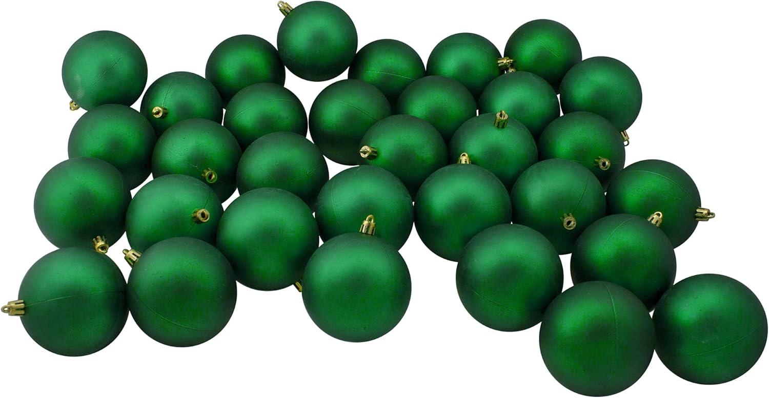 Green Shatterproof Matte Plastic Christmas Ball Ornament Set, 32 Pieces