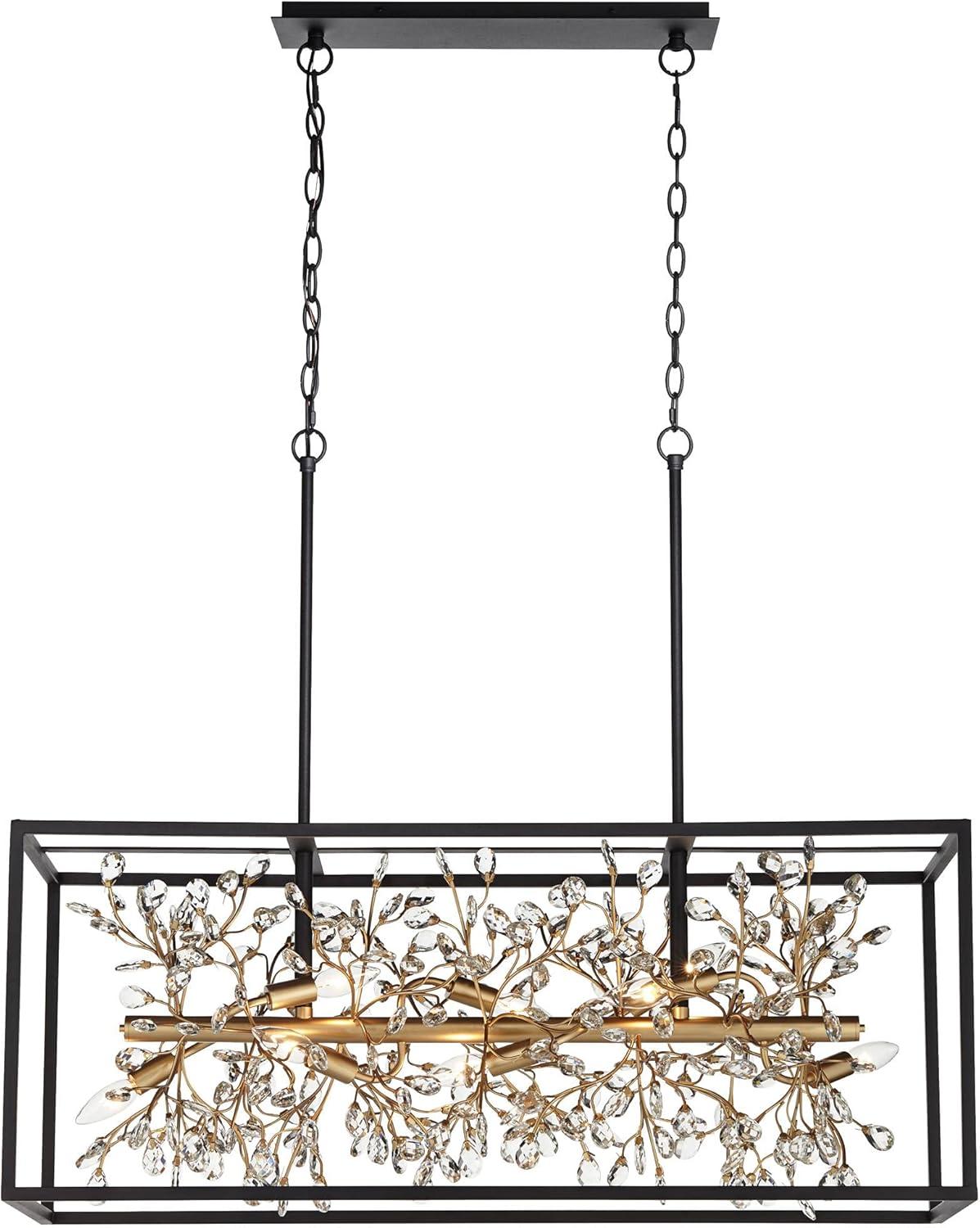 Possini Euro Design Carrine Black Gold Linear Pendant Chandelier 38 1/2" Wide Modern Clear Crystal 8-Light Fixture for Dining Room Kitchen Island Home