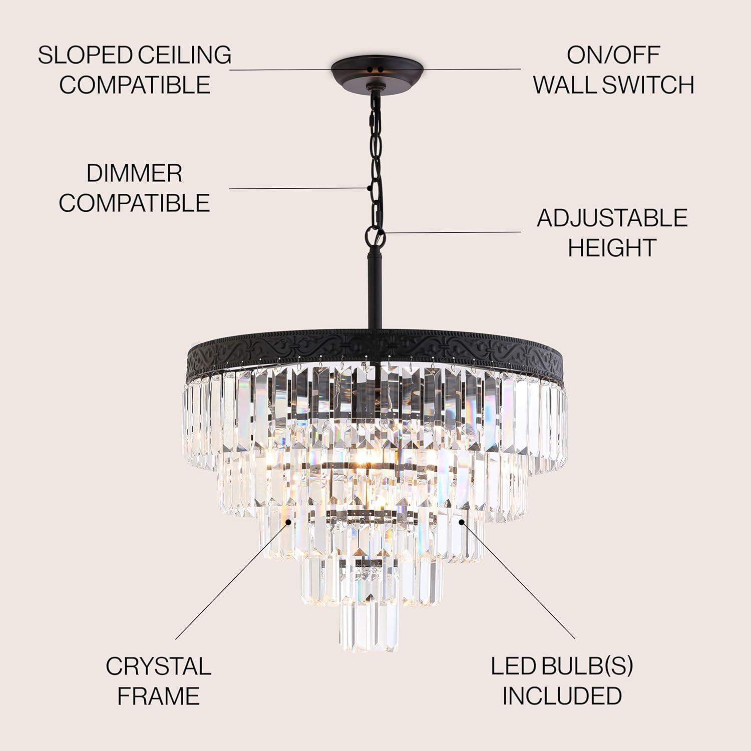 JONATHAN Y Gaines Crystal LED Chandelier, Polished Nickel/Clear by JONATHAN  Y Bronze/Clear 4 4-Light Bronze 13 to 24 Inches