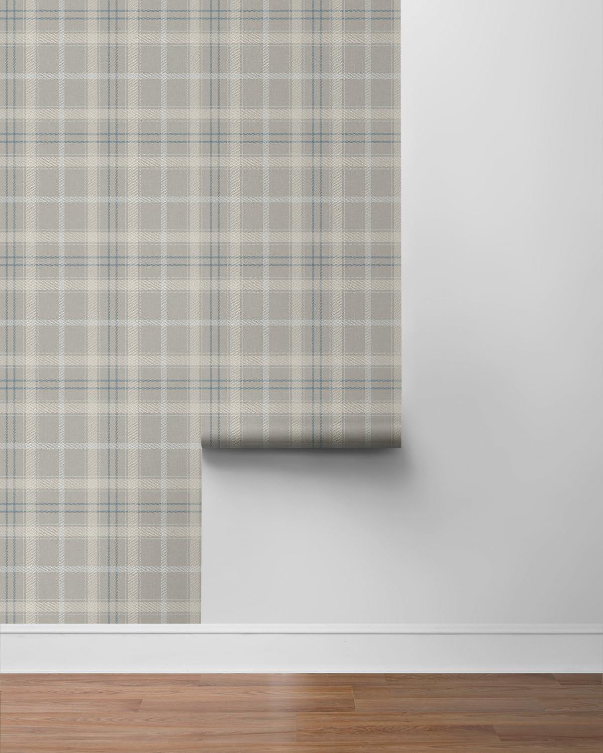NextWall Argos Grey & Blue Tailor Plaid Peel and Stick Wallpaper - 20.9 in. W x 18 ft. L Roll
