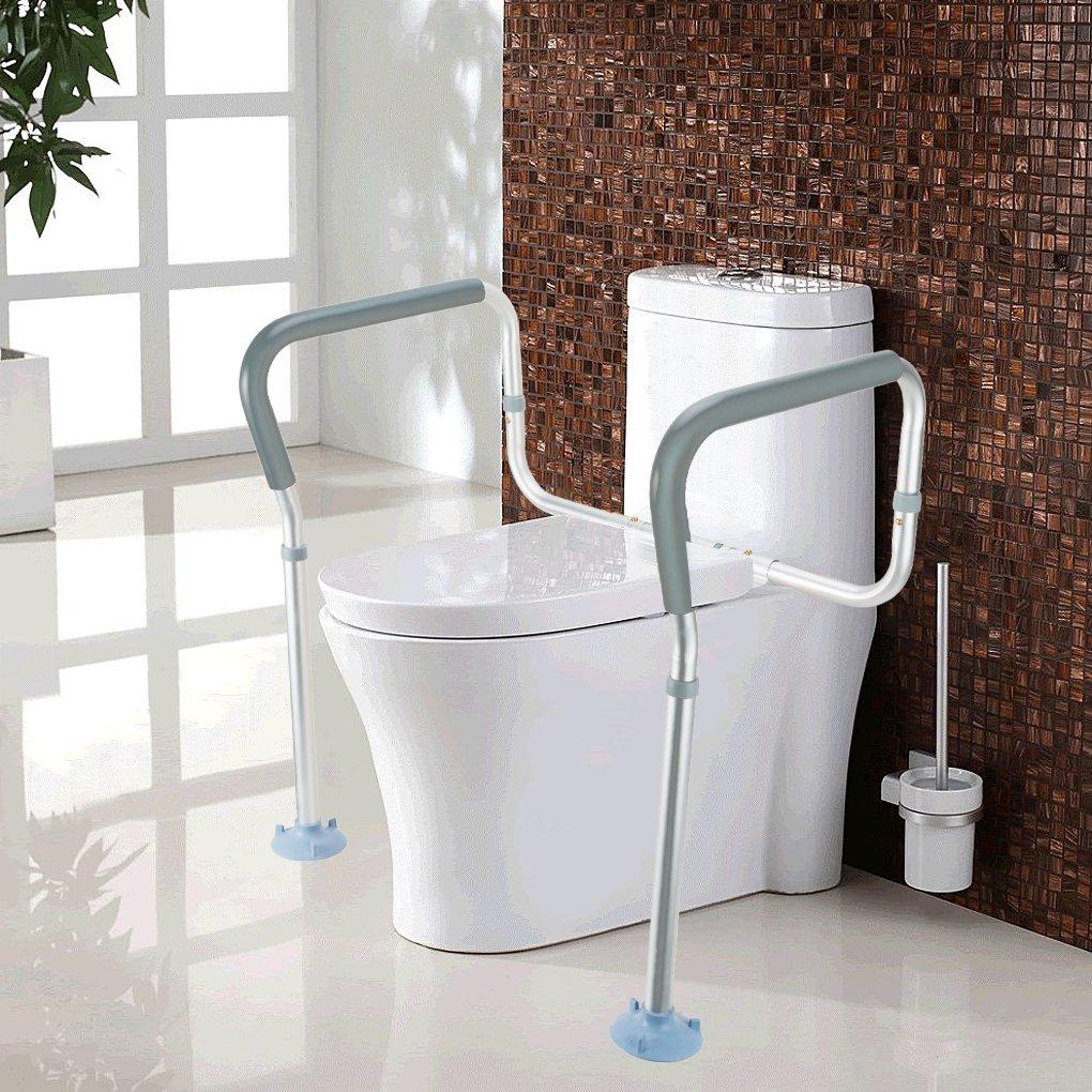 OasisSpace Toilet Rail - Medical Bathroom Safety Frame for Elderly, Handicap and Disabled - Adjustable Toilet Safety Handrail, 2 Additional Rubber Tips