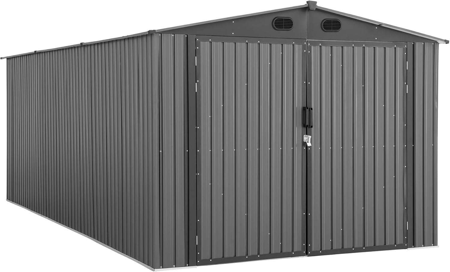 Sunjoy Sunjoy Outdoor Storage Shed 13 x 20 ft. Carport, Patio Metal Utility Large Storage Shed Garage with 2 Doors and 4 Vents, for Car, Truck, Bike, Garbage Can, Tool, Lawnmower