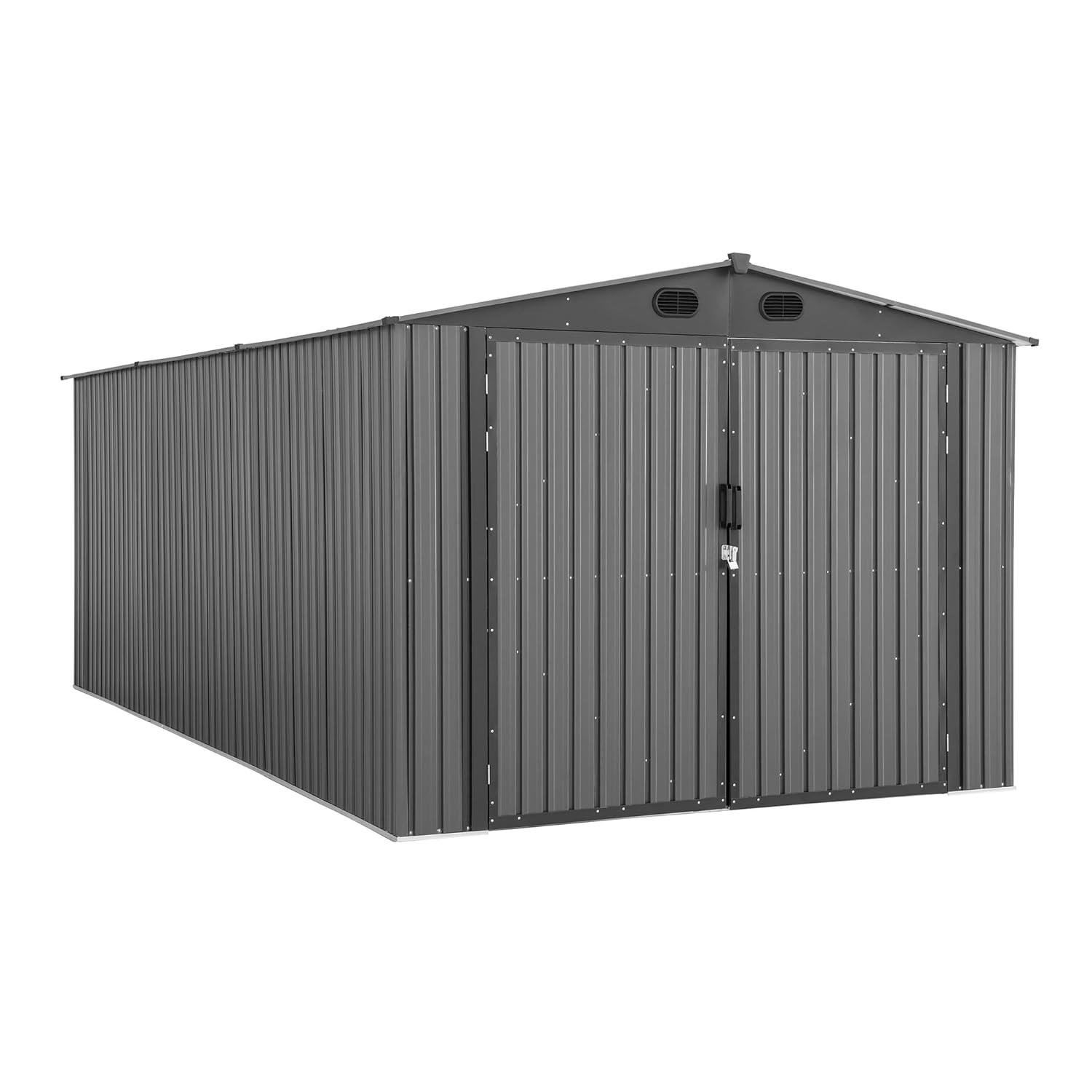 Sunjoy Sunjoy Outdoor Storage Shed 10 x 20 ft. Carport, Patio Metal Utility Large Storage Shed Garage with 2 Doors and 4 Vents, for Car, Truck, Bike, Garbage Can, Tool, Lawnmower
