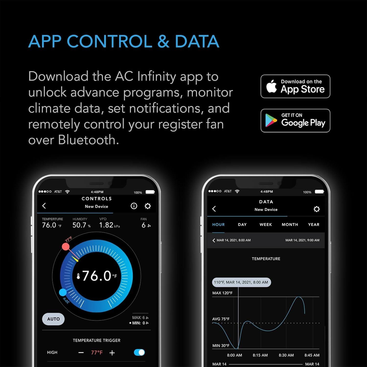 AC Infinity AIRTAP T6 White, Register Booster Fan for 6” x 10” Register Holes, Improves Heating & Cooling from AC Vents, with 10-Level Speeds and Bluetooth Integrated App Control