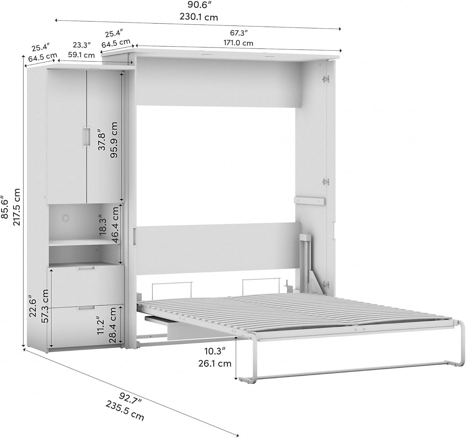 Bestar Lumina 2 Piece Queen Storage Wall Bed Set in White Chocolate