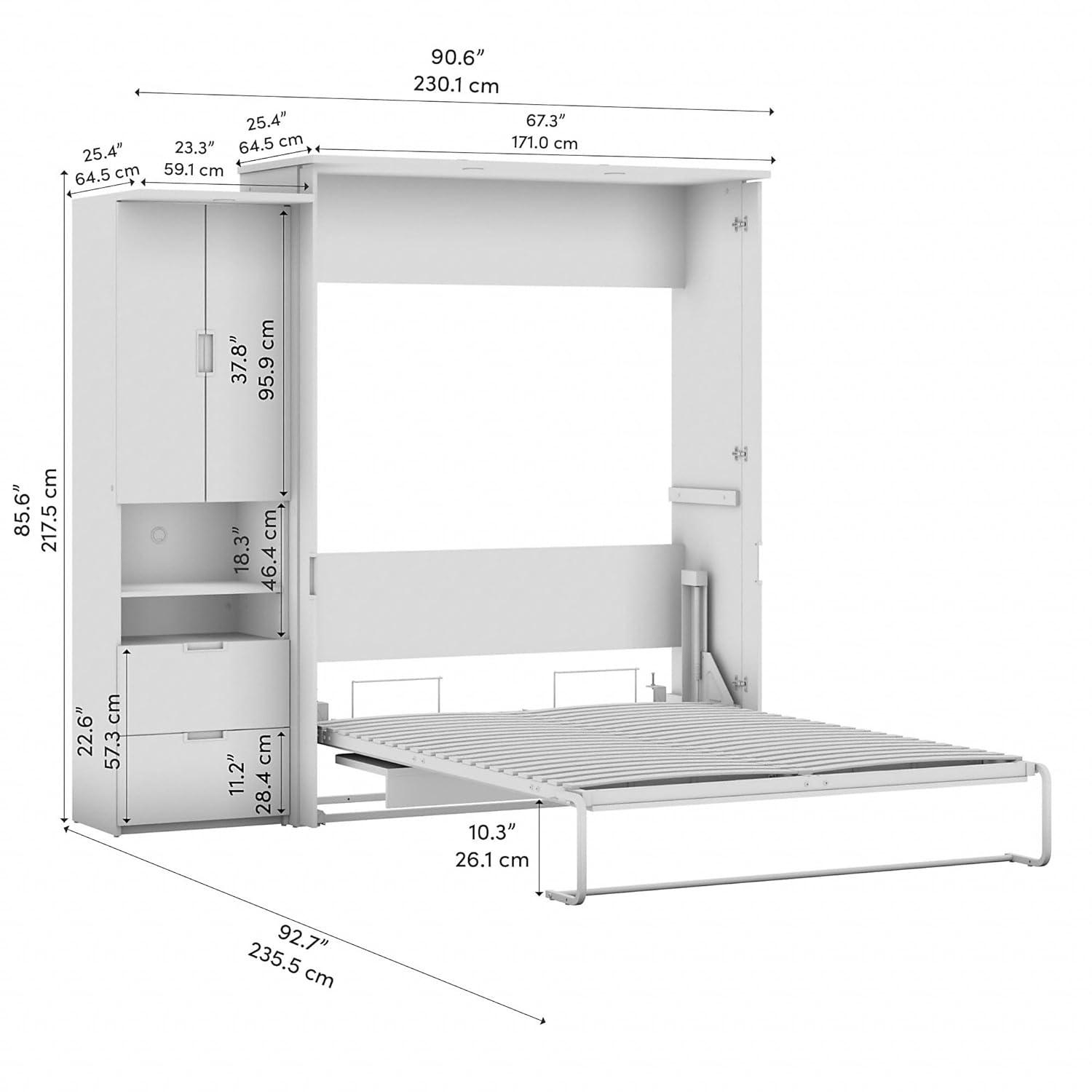 Bestar Lumina 2 Piece Queen Storage Wall Bed Set in White Chocolate