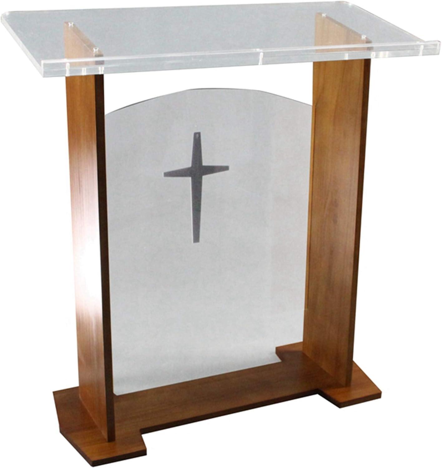 Brown Wood and Acrylic Podium with Optional Cross Panel